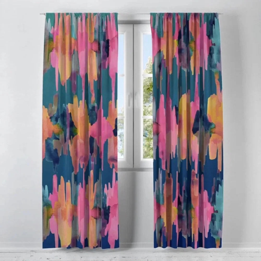 Bungalow Rose Sunset Watercolor Curtain Pair Pink Blue Southwestern Print Aztec